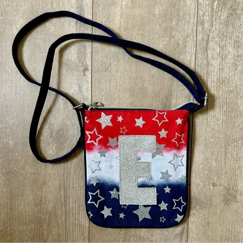 Girl’s Monogrammed ‘E’ Patriotic Purse Red, White, and Blue Star Crossbody Bag